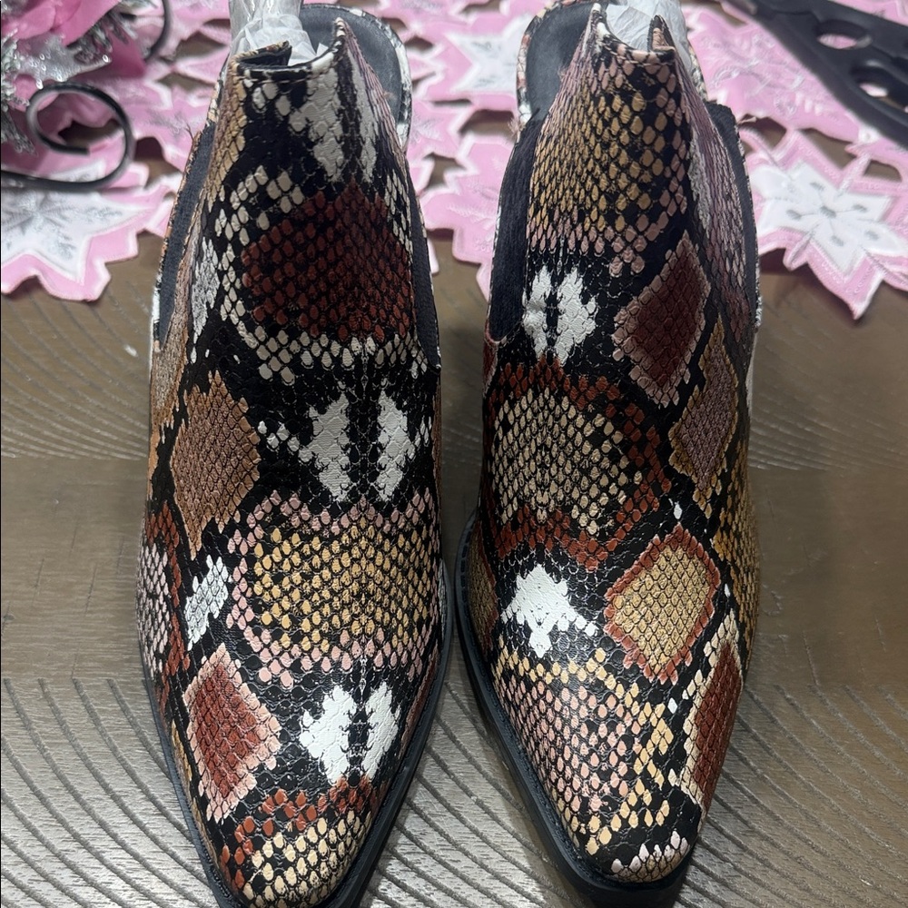 Qupid Multicolor Snakeskin Ankle Booties